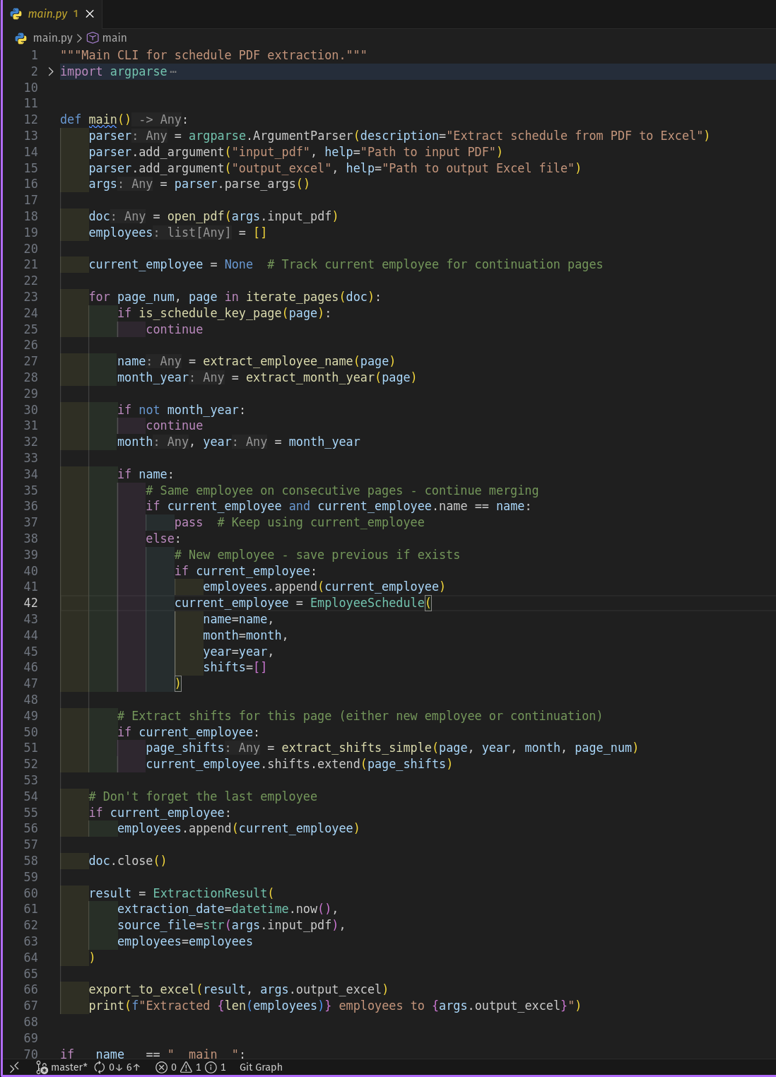 Original schedule PDF extractor implementation